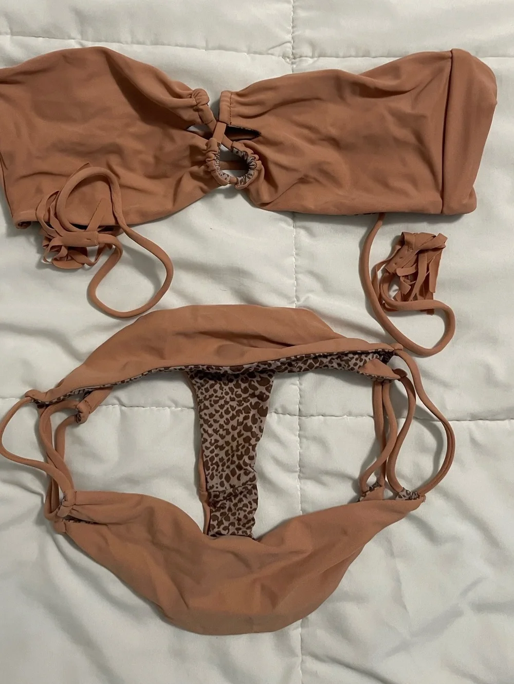 acacia swimwear tan and leopard print bikini bottoms and top set - Picture 2 of 5